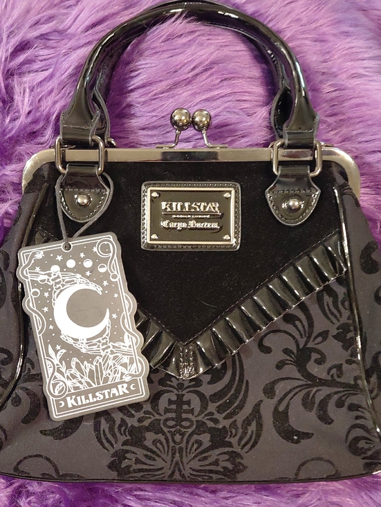 Killstar Handbags - Killstar Black Velvet & Patent Gothic Satchel